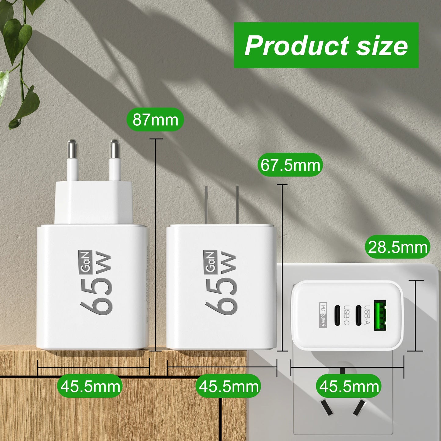 Fast Charging 65W USB-C Charger Charger PD Quick Charge 3.0 Wall For Phone Adapter For iPhone 15 Xiaomi POCO Samsung Oneplus