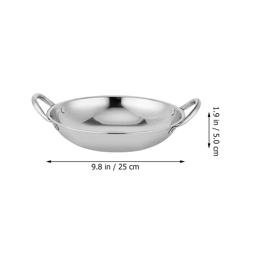 24/26CM Wok Pan Stainless Steel Household Griddle Pan with Double Handle Chinese Cooking Frying Pot Gas Cooker for Home Pans