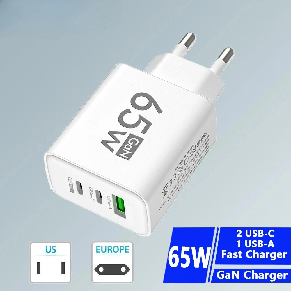 Fast Charging 65W USB-C Charger Charger PD Quick Charge 3.0 Wall For Phone Adapter For iPhone 15 Xiaomi POCO Samsung Oneplus