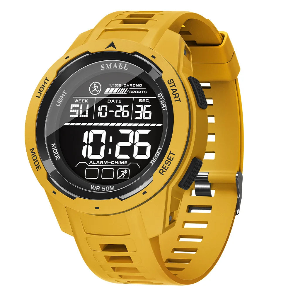 SAMEL Men Digital Watch Sport Shock Military Watches Waterproof Tactical Electronic Wristwatch Yellow Large Face Sport Clock