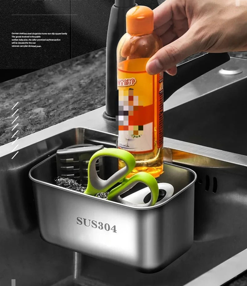 304 Stainless Steel Square Draining Basket for Kitchen Sink Strainer with Residue Filter Multi Purpose Storage Rack