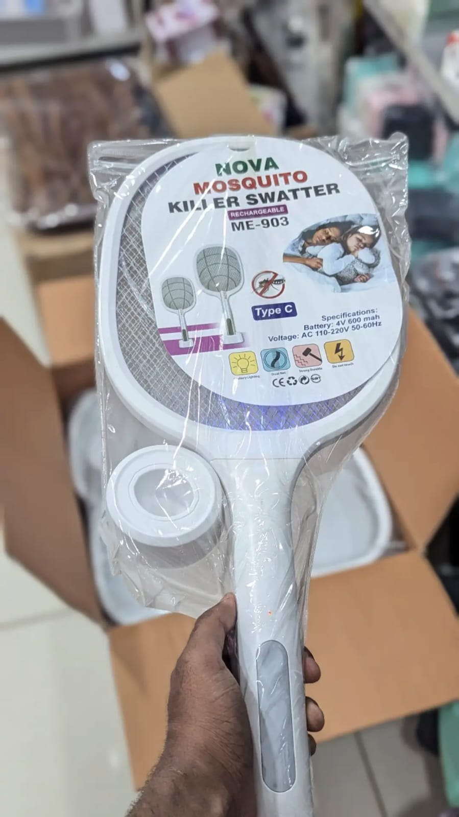 Nova Mosquito Killer Swatter 2 In 1 Rechargeable Electric Racket And Lamp With Type C Charging