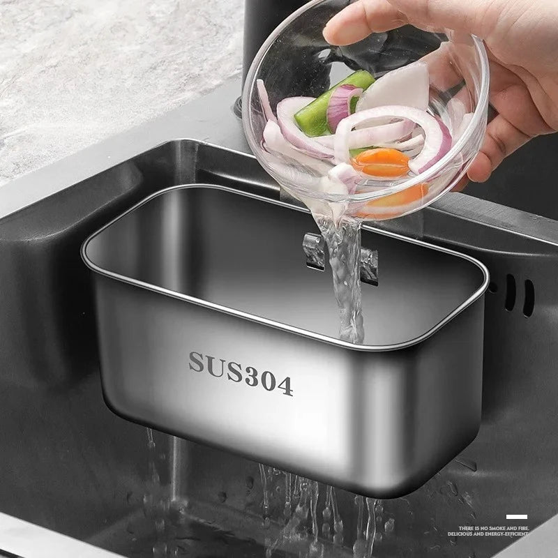 304 Stainless Steel Square Draining Basket for Kitchen Sink Strainer with Residue Filter Multi Purpose Storage Rack