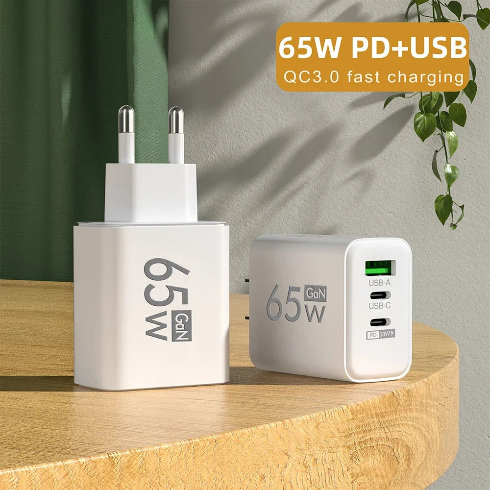 Fast Charging 65W USB-C Charger Charger PD Quick Charge 3.0 Wall For Phone Adapter For iPhone 15 Xiaomi POCO Samsung Oneplus