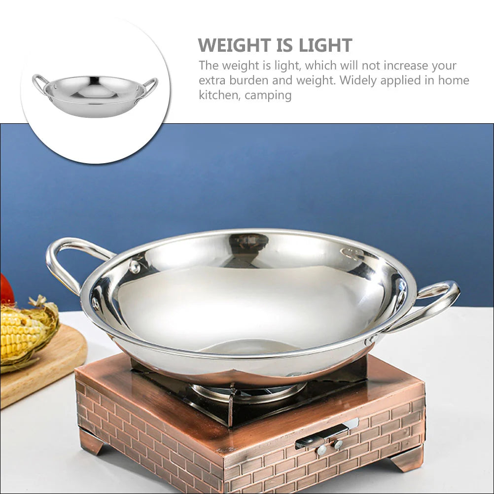 24/26CM Wok Pan Stainless Steel Household Griddle Pan with Double Handle Chinese Cooking Frying Pot Gas Cooker for Home Pans