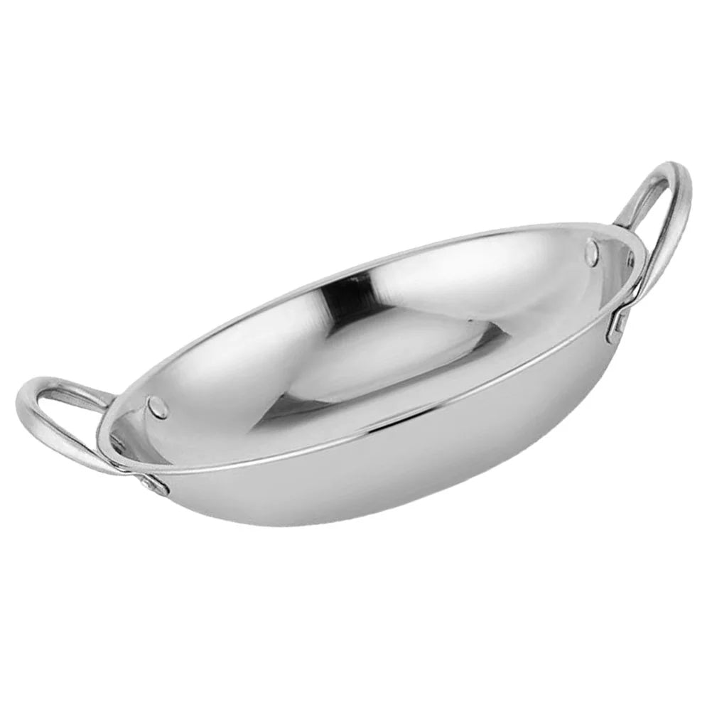 24/26CM Wok Pan Stainless Steel Household Griddle Pan with Double Handle Chinese Cooking Frying Pot Gas Cooker for Home Pans
