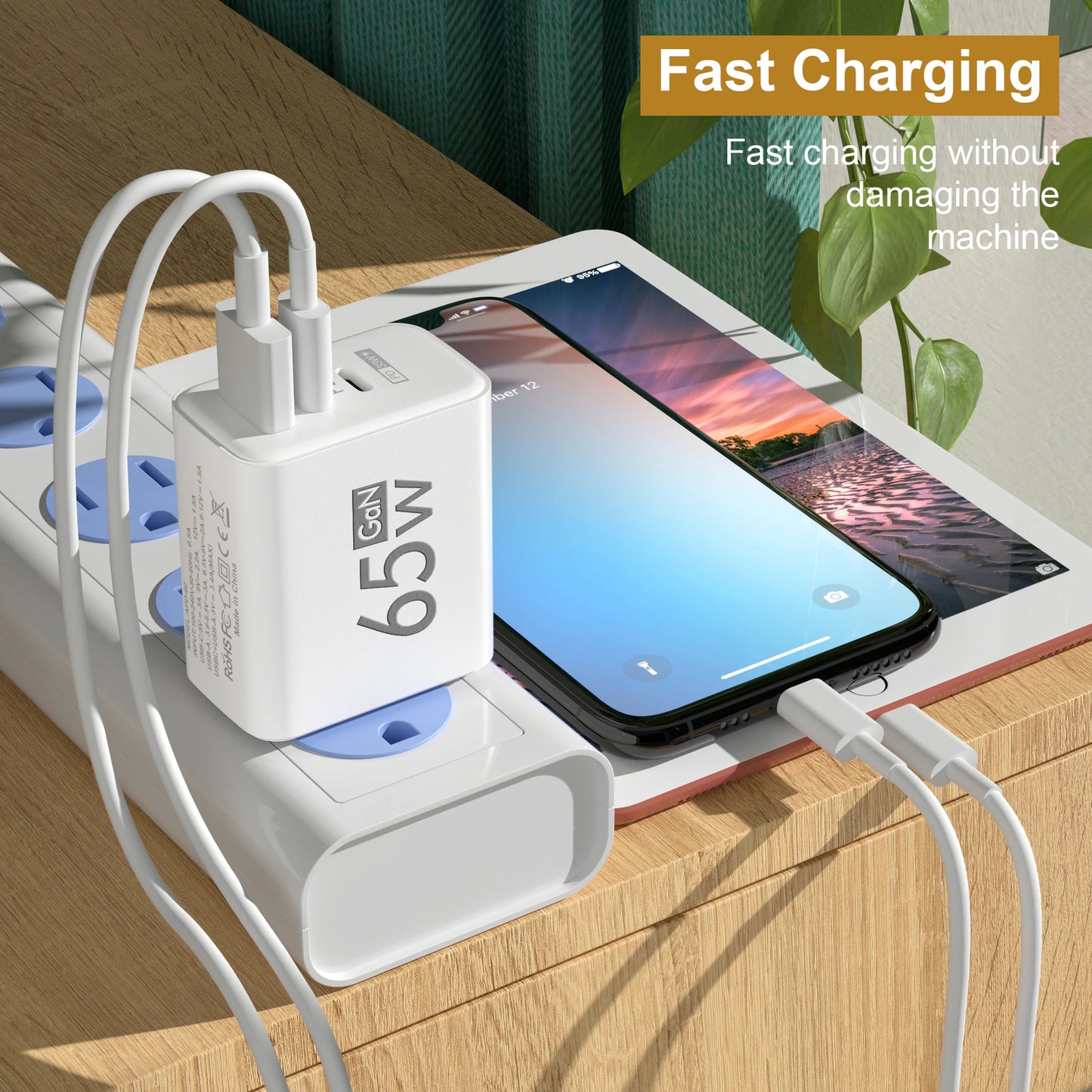 Fast Charging 65W USB-C Charger Charger PD Quick Charge 3.0 Wall For Phone Adapter For iPhone 15 Xiaomi POCO Samsung Oneplus