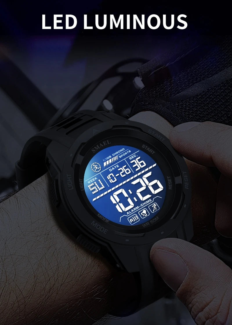 SAMEL Men Digital Watch Sport Shock Military Watches Waterproof Tactical Electronic Wristwatch Yellow Large Face Sport Clock