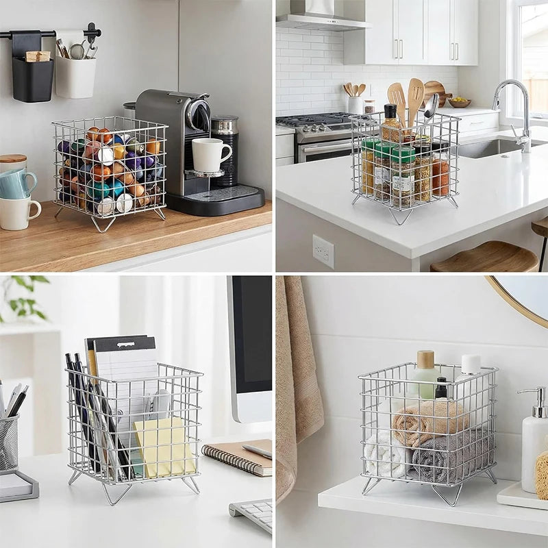 Iron Office Desktop Cosmetic Sorting Baskets Multi-purpose Storage Basket for Office Home Desk Accessories Stationery Supplies