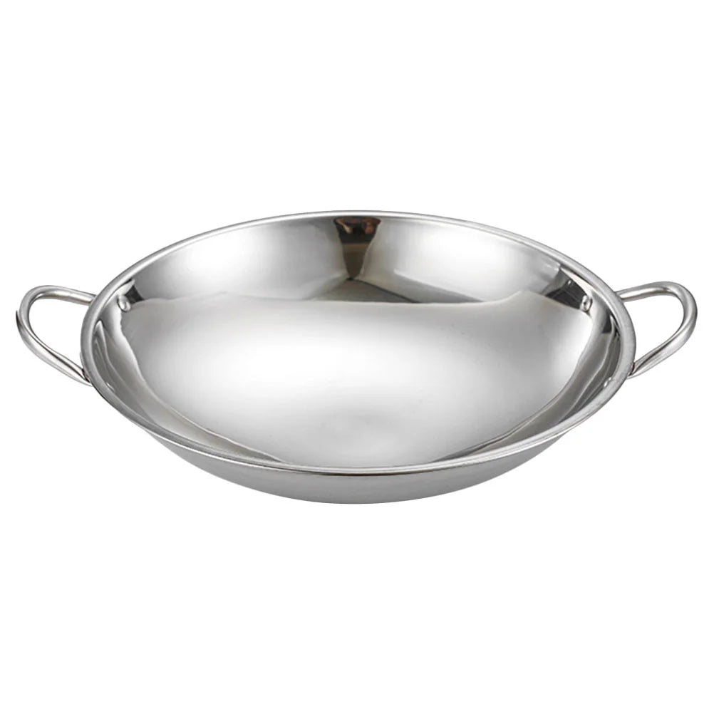 24/26CM Wok Pan Stainless Steel Household Griddle Pan with Double Handle Chinese Cooking Frying Pot Gas Cooker for Home Pans