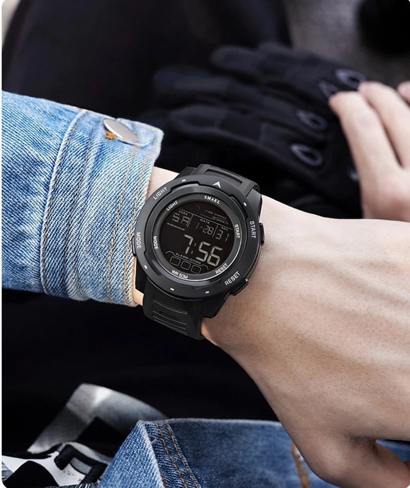 SAMEL Men Digital Watch Sport Shock Military Watches Waterproof Tactical Electronic Wristwatch Yellow Large Face Sport Clock