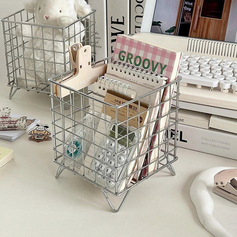 Iron Office Desktop Cosmetic Sorting Baskets Multi-purpose Storage Basket for Office Home Desk Accessories Stationery Supplies